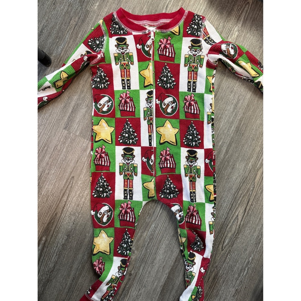 Buc-ee's Kids 2T Christmas Nutcracker Waffle Knit Footed Union Suit Pajamas Red